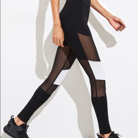 Mesh Insert Color Block Leggings gym yoga - Picture 4 of 7